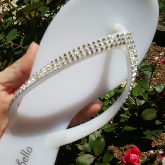 MARBELLA ♡ Gorgeous White Embellished Bling of Rhinestones Jelly Thong Sandals 6 - Picture 12 of 17
